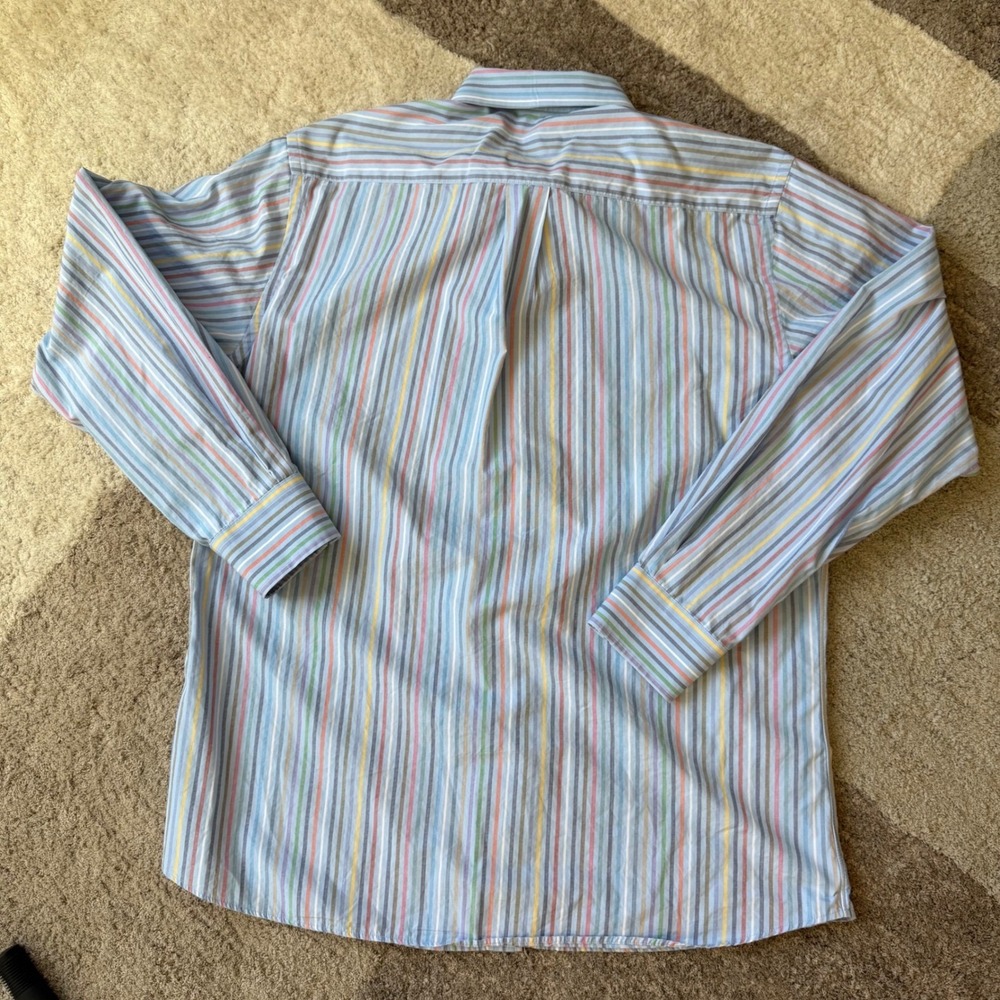 Scott Barber Men Large Button Down Shirt Blue Multi Color Vertical Stripe Cotton - Picture 4 of 5